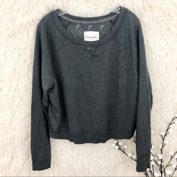 Aeropostale Tops - Aeropostale Grey Raglan Lace Back Sweatshirt